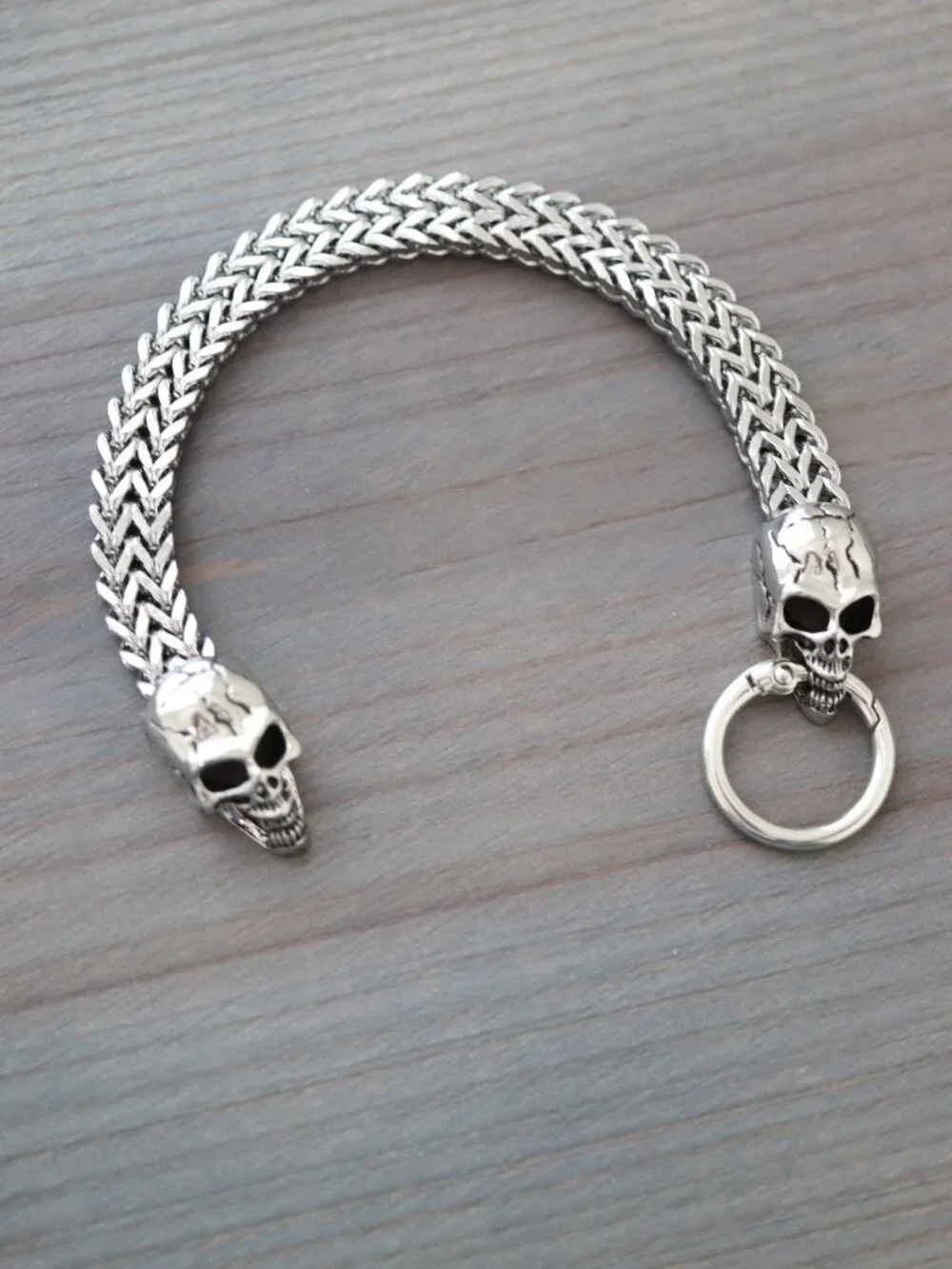 Skull Double Head Viking Style Chain Bracelet Silver Stainless Steel